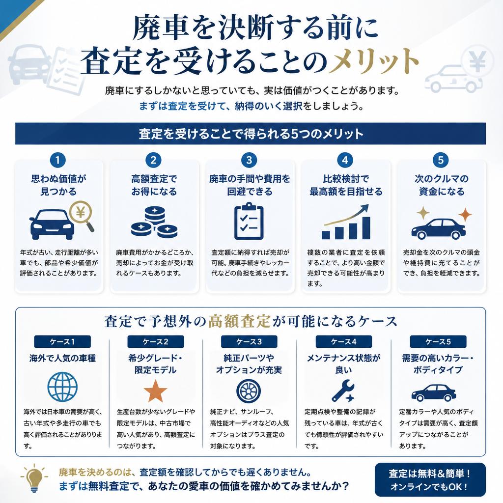 廃車を考える前に！受けられる査定のメリット