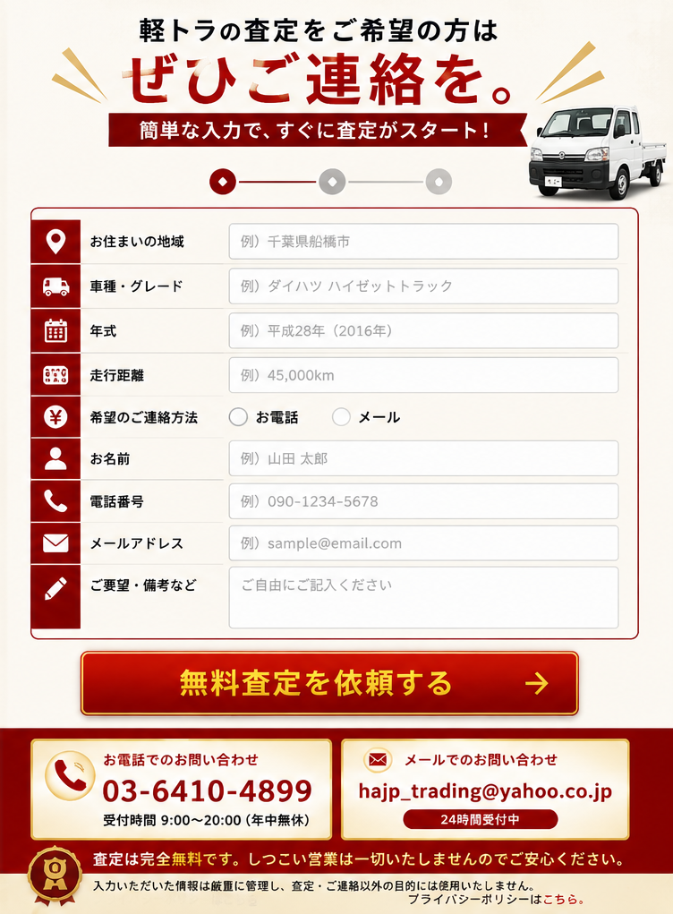 今すぐ査定を受ける！お問い合わせフォーム